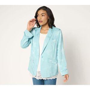 Fashion Women's Jacket Sz L Button Front Shawl Collar Metallic Denim A693895